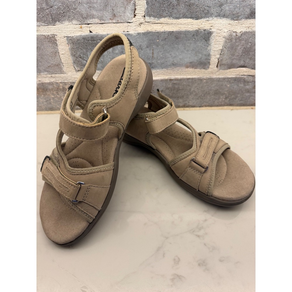 Clarks Womens Taupe Leather Adjustable Strap Walking Sandals Size 8M 81938